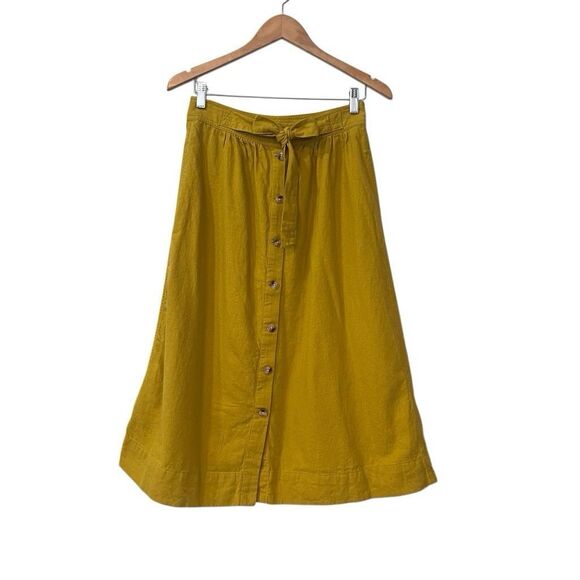 Madewell Dresses & Skirts - Madewell Womens Button Front Midi Skirt Size 4 Small Linen Blend Mustard Yellow